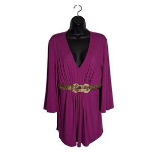 Cache Empire Bust Gold Grecian Gold Belt Top, Magenta-Orchid Purple/Pink Large